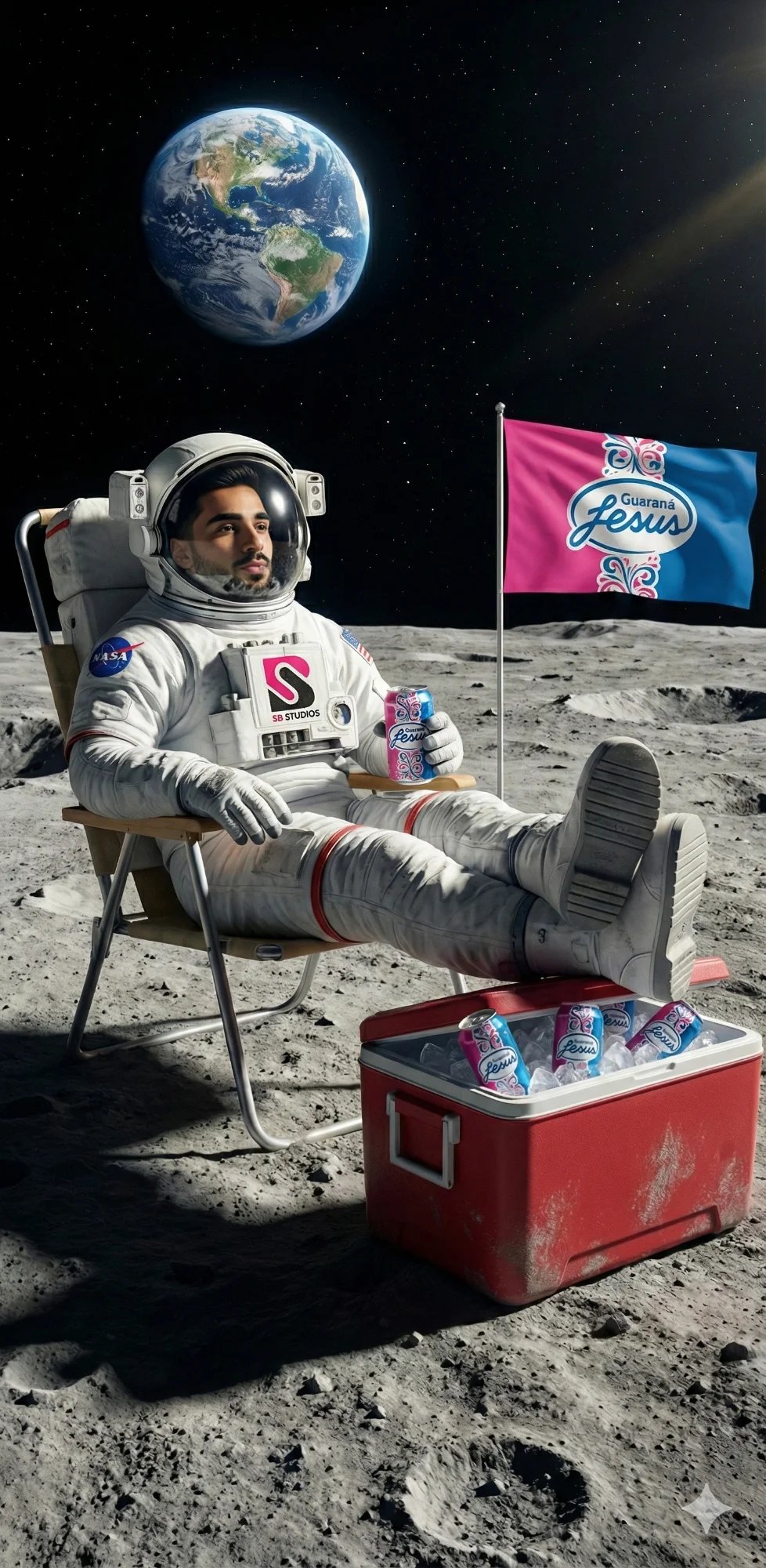 Astronauta na Lua com Guaraná Jesus